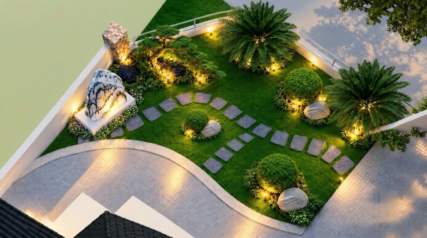 Sân vườn buổi tối